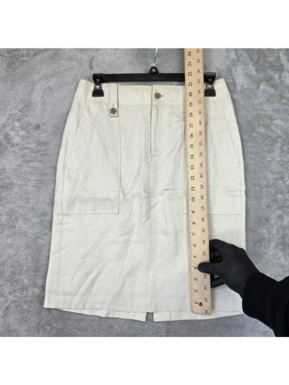 J Crew Skirt Womens 0 Cream Linen Pencil Knee Length Pockets Lined Zip Office - Picture 9 of 10